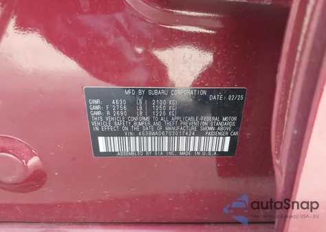 2025 Subaru Legacy Premium from USA, damaged, VIN 4S3BWAD67S3017424